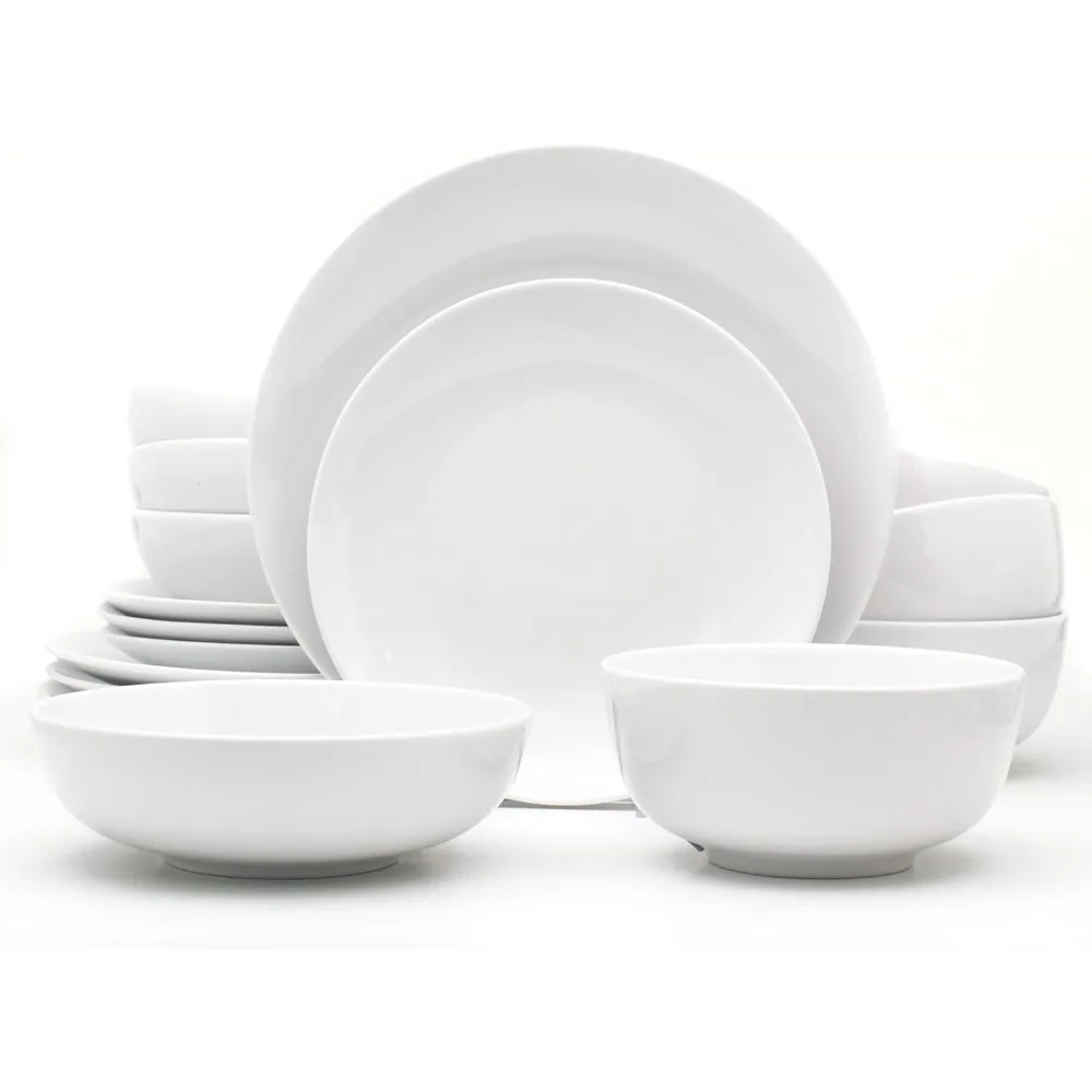 

Euro Ceramica Essential Collection Porcelain Dinnerware and Serveware, 16 Piece Dinnerware Set, Service for 4, Classic White