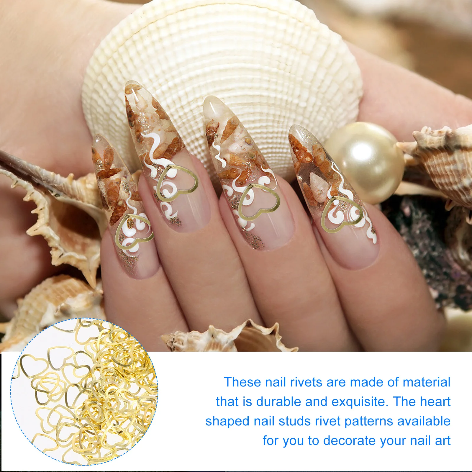 

500Pcs Heart Shape Nail Rivets Durable Metal Studs Nail Art Sticker Manicure Jewelry Charm Decoration for Salon Festival Party