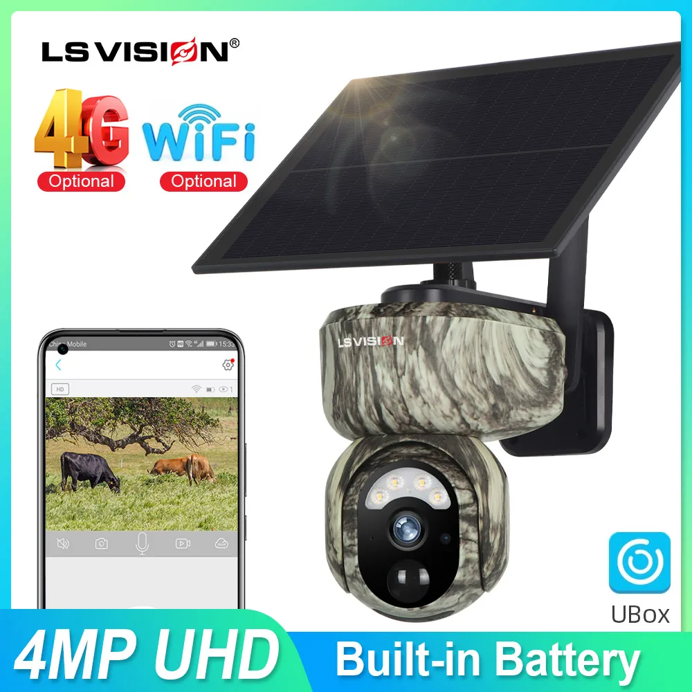 

LS VISION 4mp Solar Trail Camera Wireless Outdoor 4G/WiFi 2K Live Video&Playback 360°ptz View Cam With Motion Activated Night