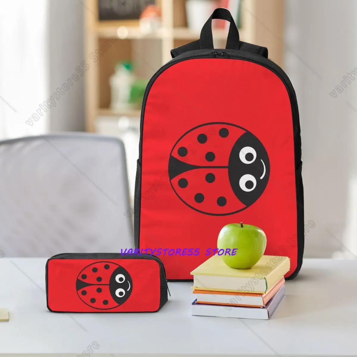 Ladybug Girl Backpack Boys Girls BookBag School Bag Shoulder Bags 3ps Insulated Lunch Bag Pencil Case