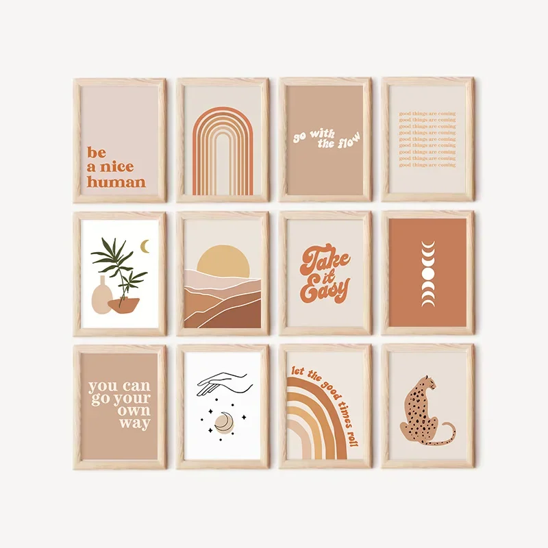 

Light Orange Bohemian Art Poster Gallery Wall Dormitory Bedroom Decoration Canvas Painting Modern Trend Minimalist Home Wall Art