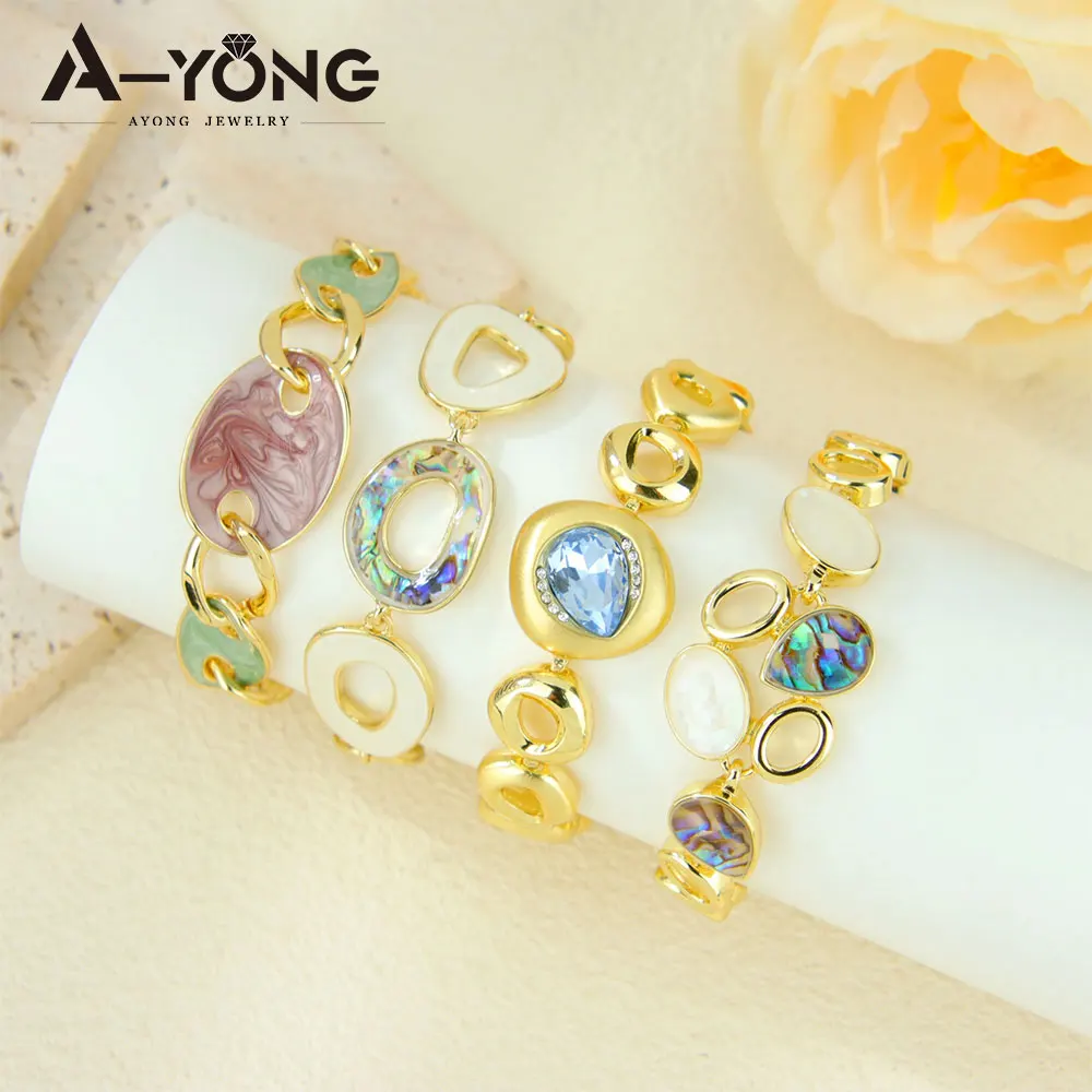 Exquisite Bohemian Stained Glass Enamel Bracelet 14k Colored Crystal Gold Hand Chains European Women Statement Jewelry
