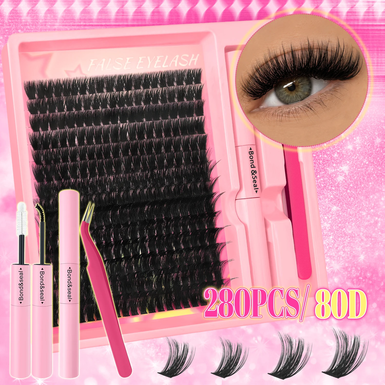 280PCS & 320PCS Mixed Lash Clusters Kit, 3 Styles 30D+40D/80D Soft Faux Mink Individual Segmented Lashes with Full Lash Glue