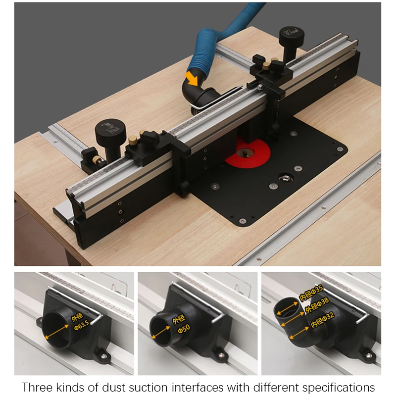 ช่างไม้ดูดฝุ่นอลูมิเนียมโปรไฟล์รั้ว Scale และเลื่อนวงเล็บเครื่องมือ Router ของใช้บนโต๊ะงานไม้เครื่องมือ