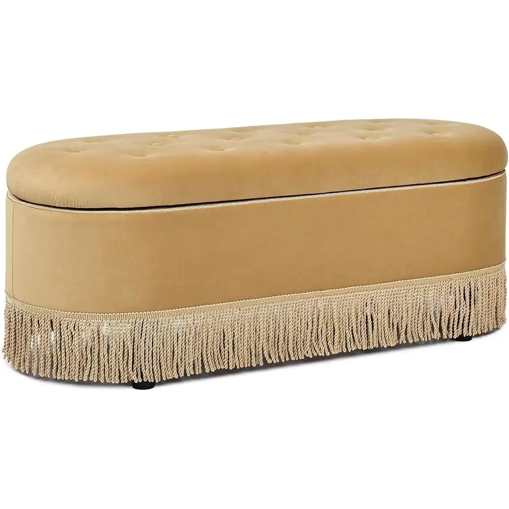 

Овальная мягкая скамья для хранения вещей, 48,5 дюймов, подушка из золотистого бархата