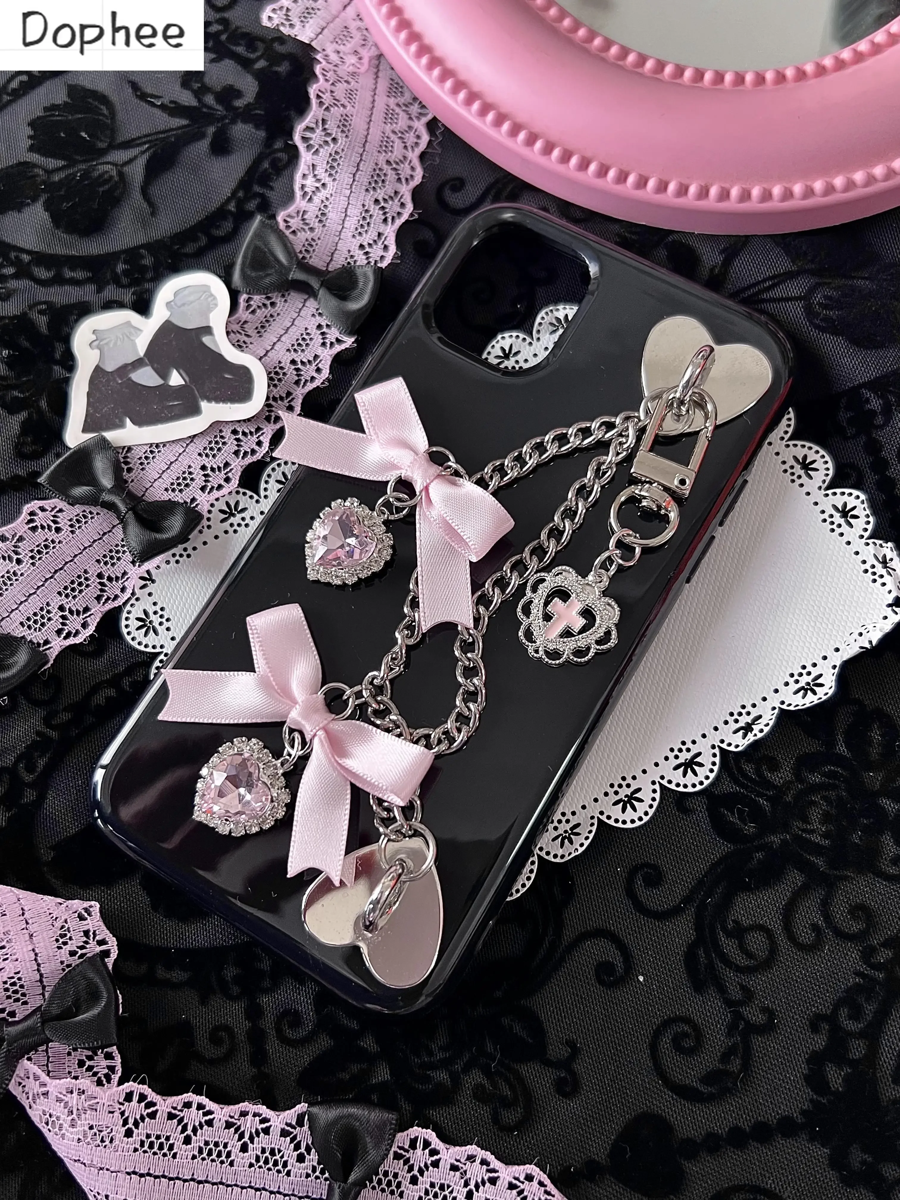 Dophee Original Cute Lolita Phone Case Punk Style Spice Girls Love Rhinestone Bow IPhone 11 12 13 14 15 Promax Soft Phone Cover