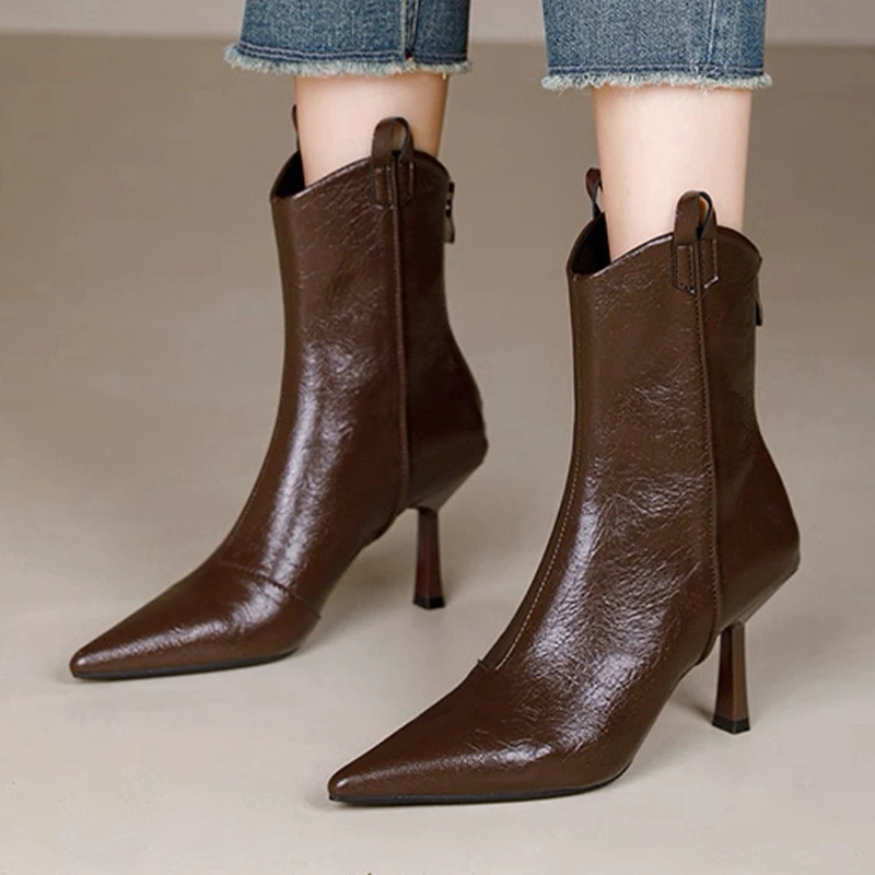 

Женские ботинки, модные модельные туфли на высоком каблуке, дизайнерские зимние ботильоны на шпильке с острым носком, 2021, роскошные элегантные женские ботинки