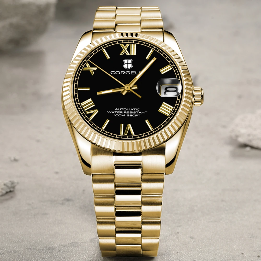 

CORGEUT 36 мм 39 мм индивидуальные роскошные модные деловые яркие бревенчатые мужские часы автоматические механические с сапфировым стеклом дата водонепроницаемые