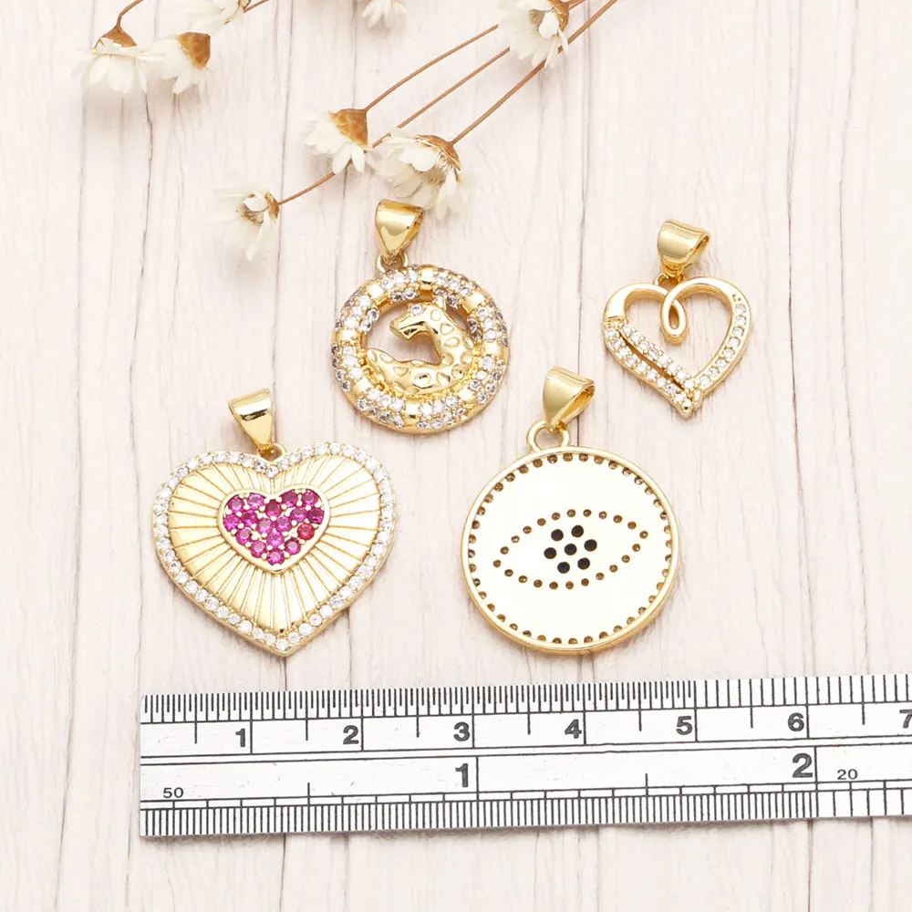 OCESRIO Trendy Fuchsia Crystal Heart Necklace Pendant Copper Gold Plated Blue Eye Jewelry Making Component Wholesale pdtb115