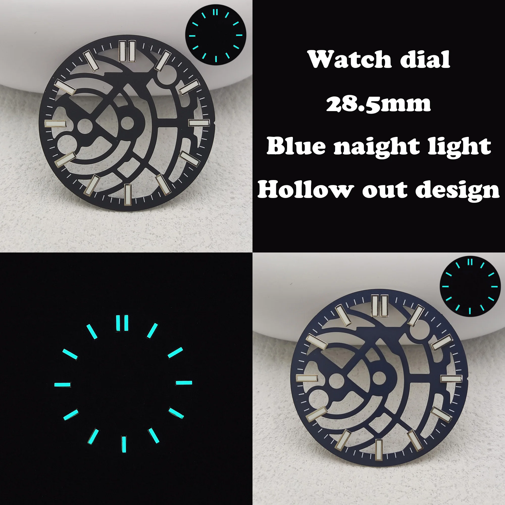 28.5mm watch dial NH35 dial blue Luminous Replacement  watch upgrade accessory fits NH35/NH36/4R movements Customize name