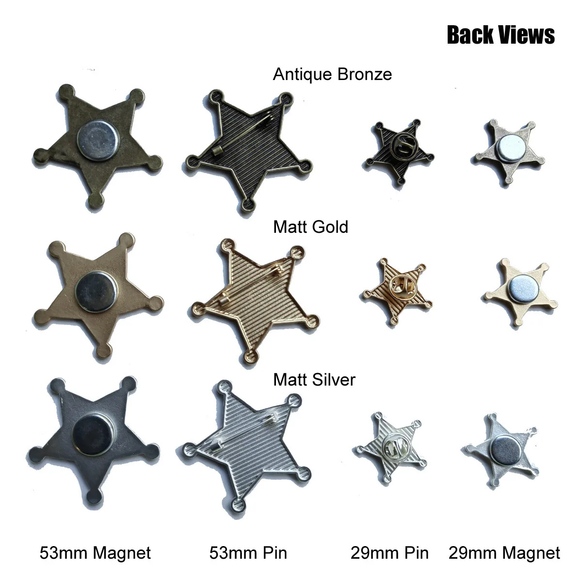 دبابيس شرطة خماسية للأطفال ، شارات دبوس طية صدر نجمة ، مجوهرات حفلة مجوفة ، إكسسوارات الموضة ، مقاسين ، 3 ألوان اختيارية