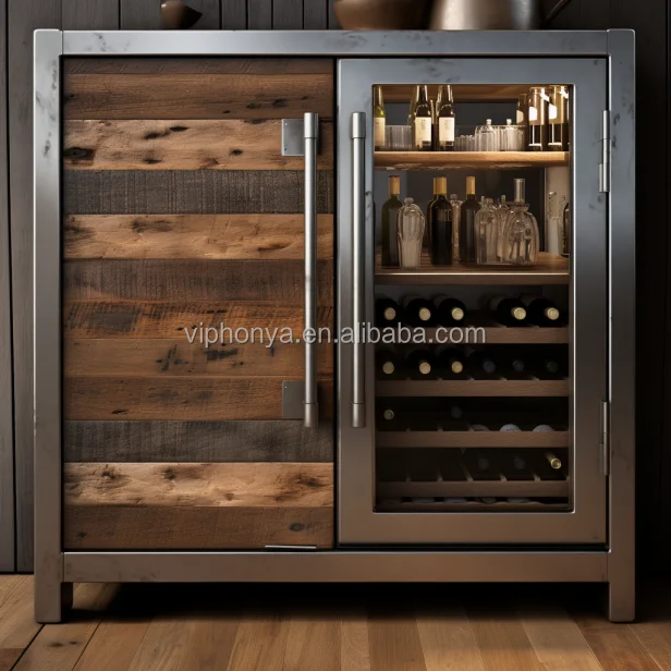 Thermostatic Wine Cellar Solid Wood Combining Metal Custom Wood Grain Finish Temperature Humidity Smart Wine Cabinet