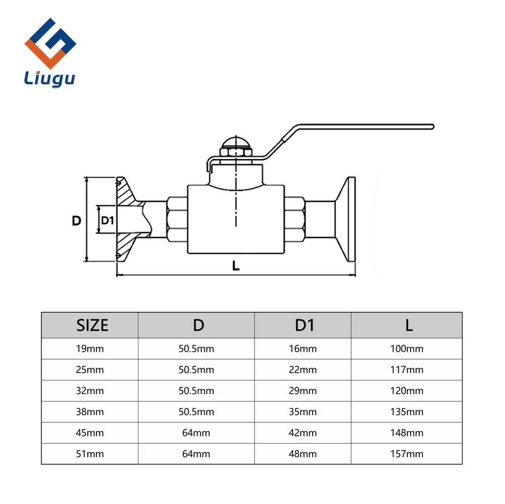 304/316L Edelstahl Sanitär-Kugelhahn, 3/4" 1" 1-1/2" 2" Tri-Clamp Ferrule OD 25,4-64mm, für Lebensmittel/Molkerei/Hausbrauerei – Detail 3