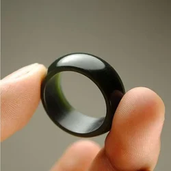 Natural Hetian Jade Black Sapphire Thin Ring Men and Women Mens Ring Women Jewelry Jade Ring