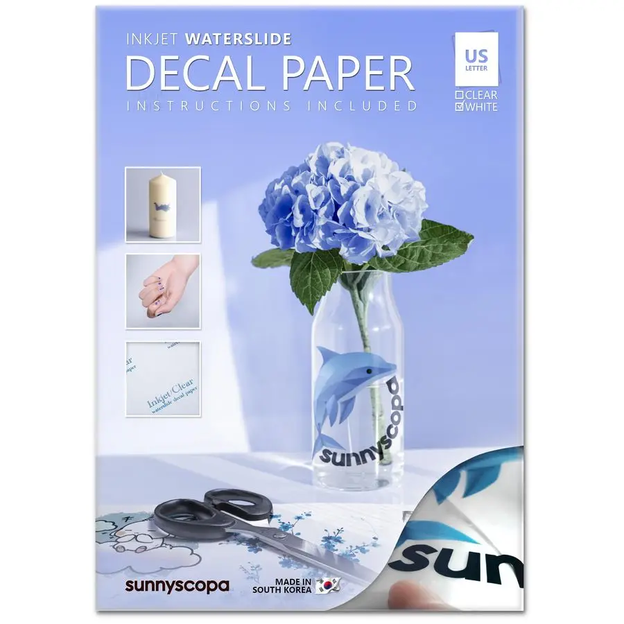 

Waterslide Decal Paper for INKJET Printer WHITE, US LETTER SIZE 8.5X11, 100 SHEETS, Personalized Water Slide Transfer Printable