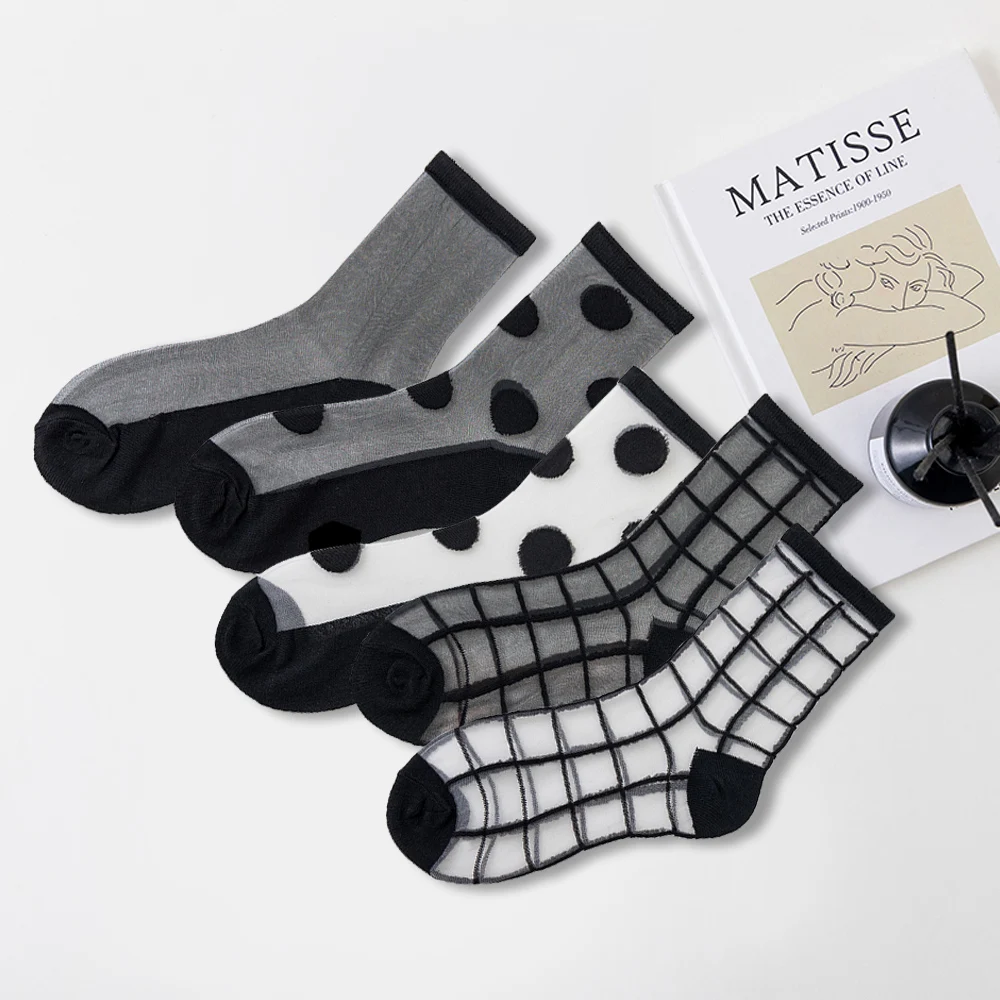 WOMEN'S Socks Fashion Tulle Mesh Design Sense Glass Stockings Ultra-thin Transparent Crystal Lace Elastic Summer Ankle Socks