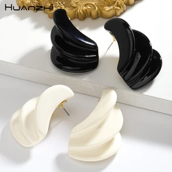 HUANZHI Irregular Diagonal Earrings Vintage White Black Large Fashion Jewelry for Women 2024 New