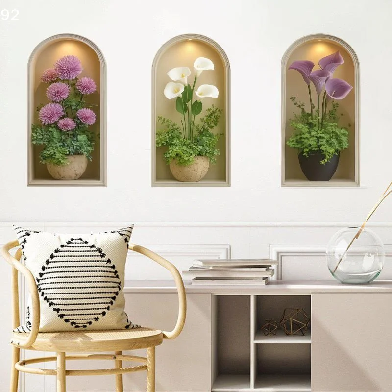 3D Watercolor Plant Wall Stickers - Realistic Potted Plants Decor, Self-Adhesive Vine Leaves For Living Room Bedroom Wall Decor