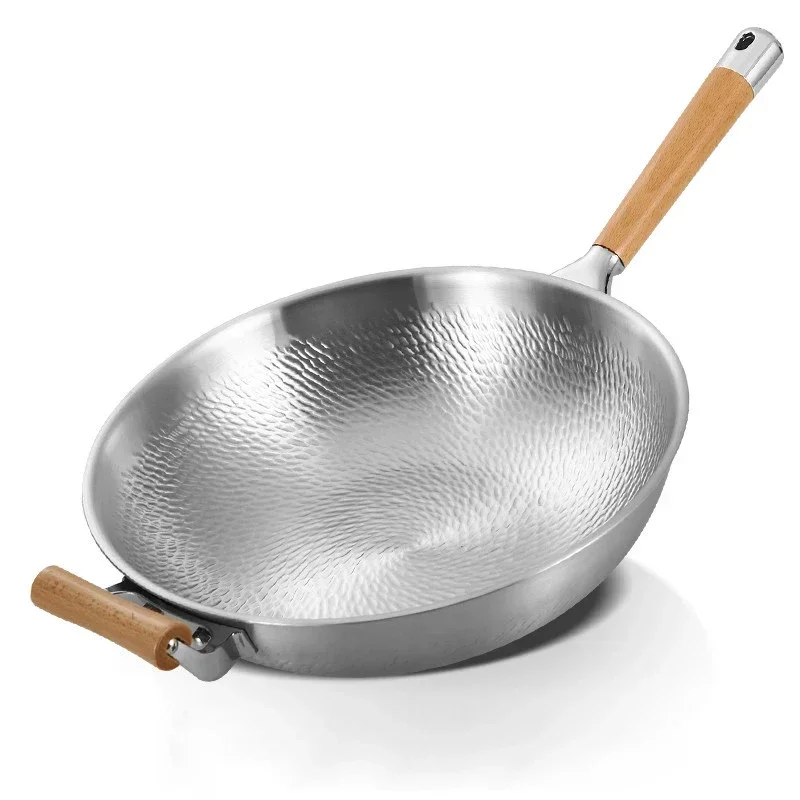 32/34cm Chinese Wok Hand hammered Wok 304 Stainless Steel Non-stick Pot Wok Cooking Pot Gas Special Kitchen Cookware Frying Pan