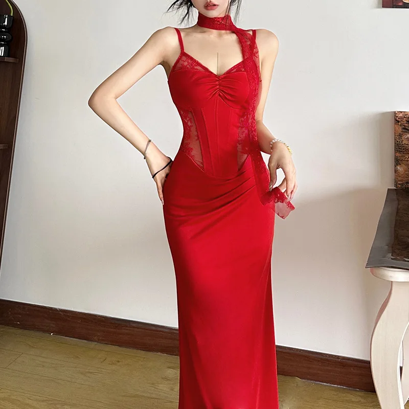 

2025 Summer New Homemade Misty Elegant Gentle Sexy Style Flower V-neck Low cut Diagonal Cut Silk Dress