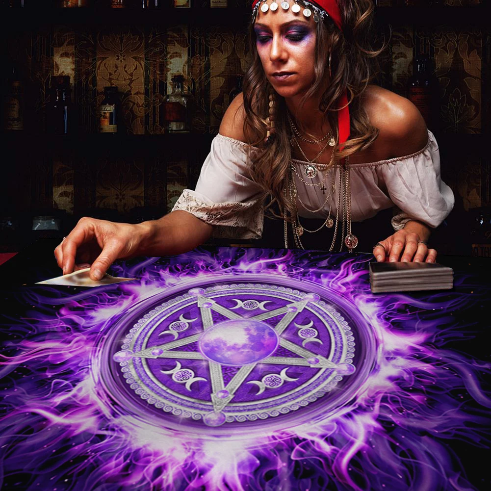 Purple Moon Pentagram Tarot Tablecloth Velvet Altar Cloth Pagan Witchcraft Spiritual Pendulum Astrology Oracle Card Pad Dropship