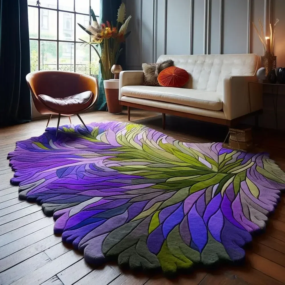 

Restoration and Renovation Handmade Irregular Shape Wool Area Rug | Unique Contemporary Botanical Design, Thick & Sot Carpet | P