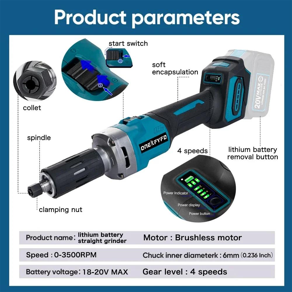 製図機,工業用グレード,6mm,電気グラインダー,可変,スネル,バッテリーなし,Makita-18V