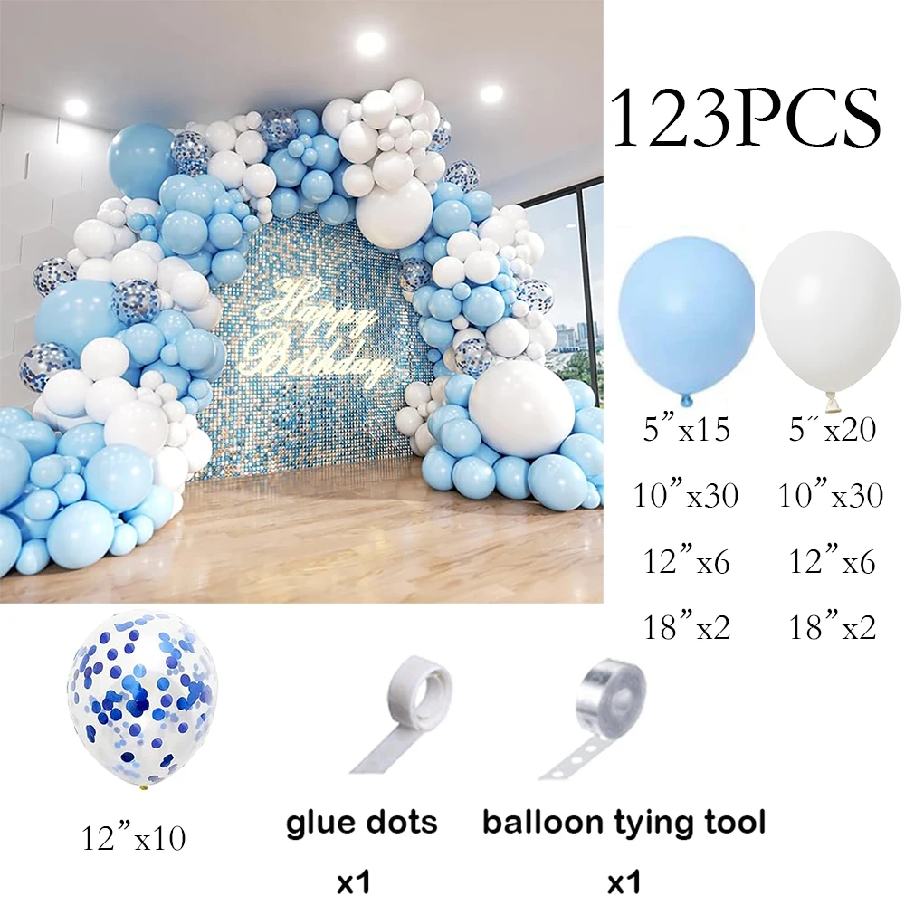 Baby Blue Balloons Garland Arch White Pastel Blue Confetti Balloon Kit Birthday Party Baby Shower Wedding Anniversary Decoration