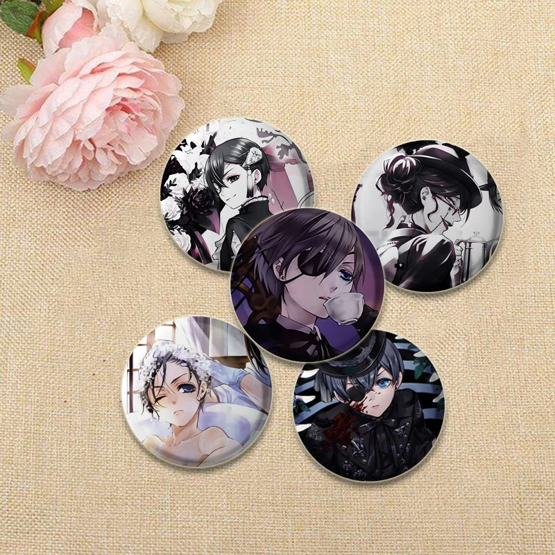 Anime Black Butler Badge Sebastian Michaelis/Ciel Phantomhive Cartoon Brooches Tinplate Pins for Fans Collect Gifts Decorative