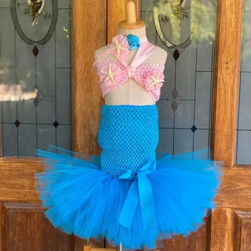 Pink Turquoise Mermaid Princess Tutu Dresses Mermaid Cosplay Tutu Birthday Costume Under The Sea Photo Prop Halloween Dresses