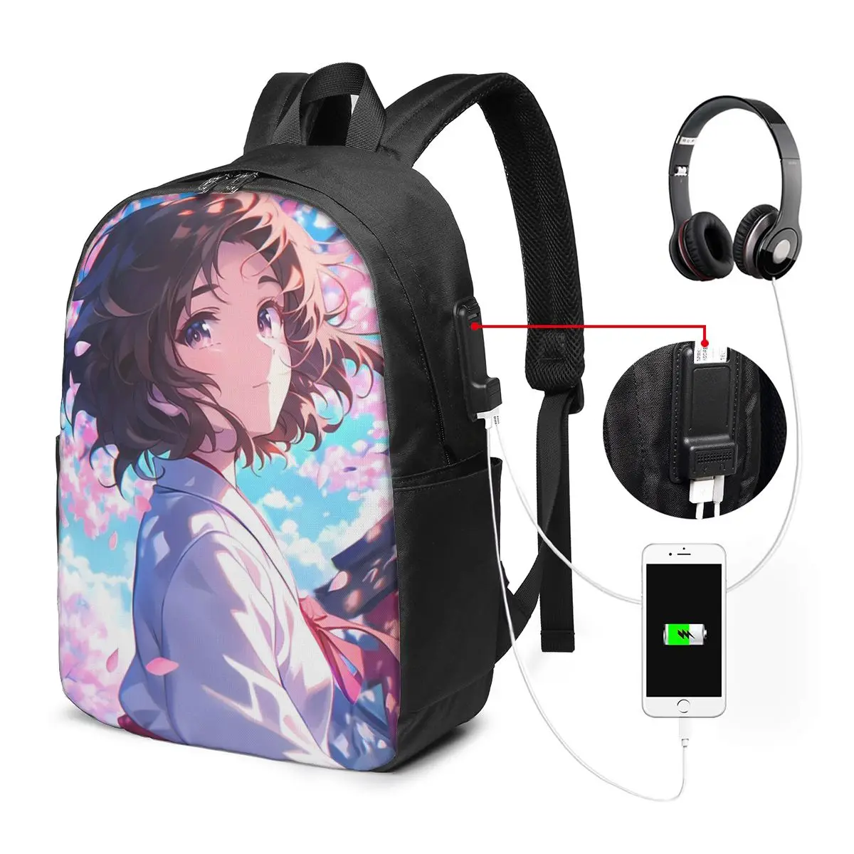 Girl Wear Uniform And Cherry Blossoms Backpack Travel Notebook Bag Computer College Student School Bag Laptop Shoulder Bags