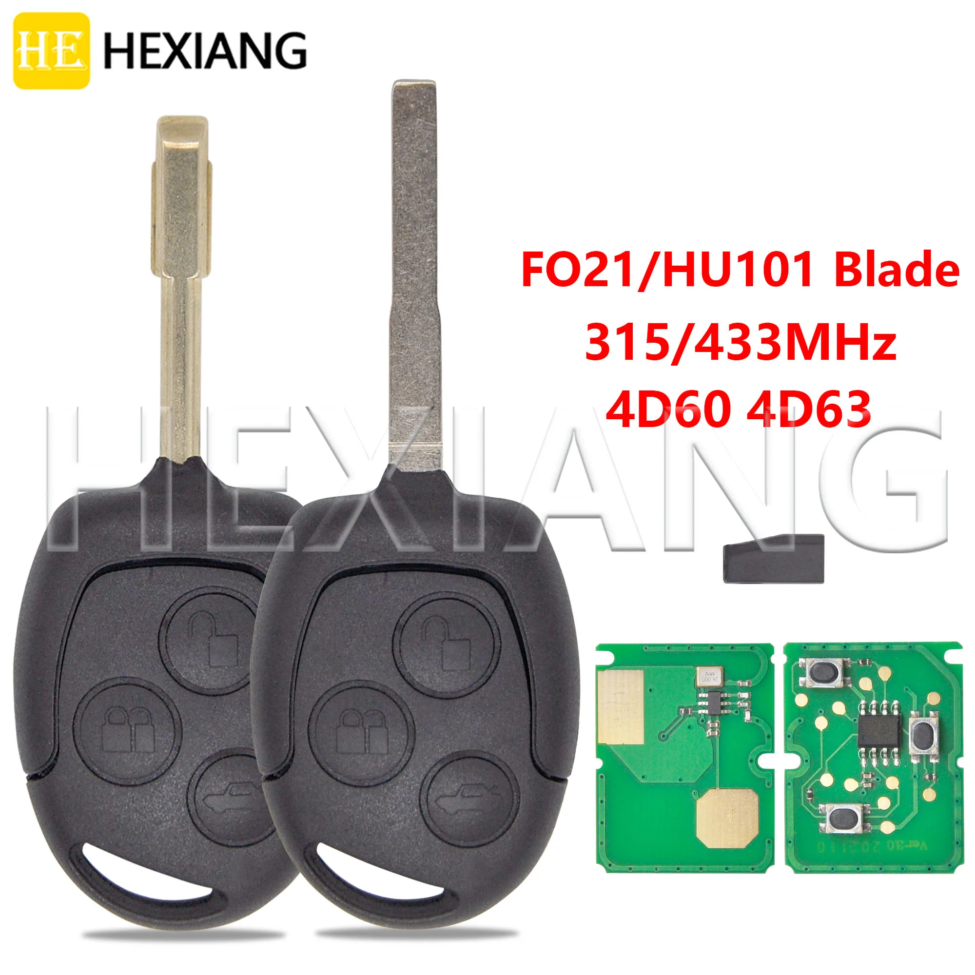 DR 4D60/4D63 315/433MHz FO21/HU101 Blade Car Remote Cotrol Key For Ford  Focus Transit Fusion MK3 Fiesta Mondeo Galaxy