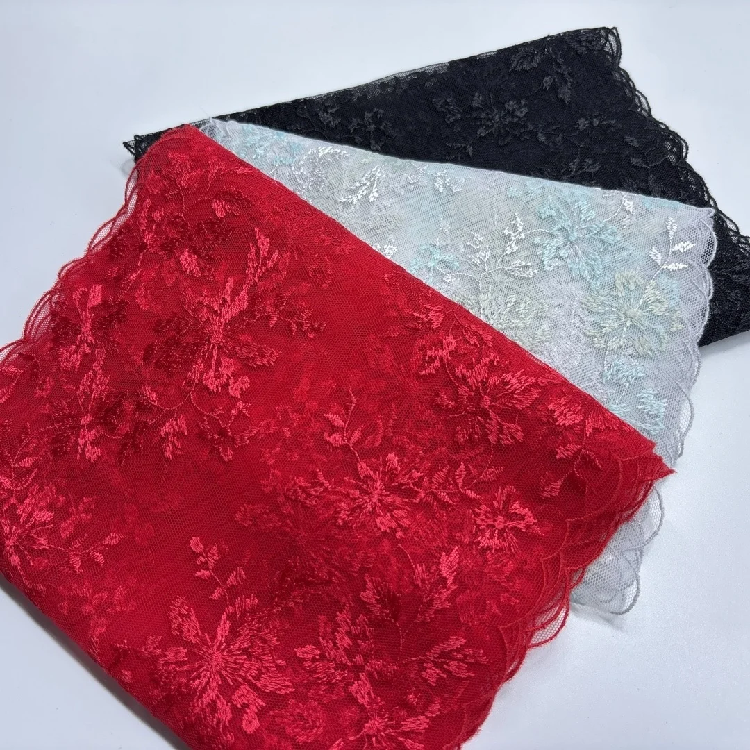 

Red Tulle Embroidery Lace Trim Hand-Made Lingerie Lace Materials Quality Black Mesh Flower Embroidered Lace for Bra Accessories