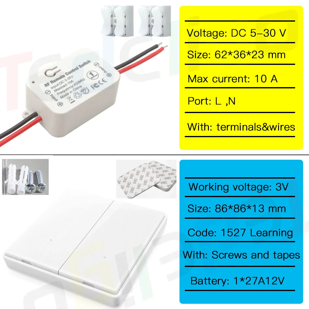 12V Wireless Light Remote Control Switch 1/2/3 Gang 433MHz Push Button Wall Switch 24V 6V Relay Receiver for LED Electric Door