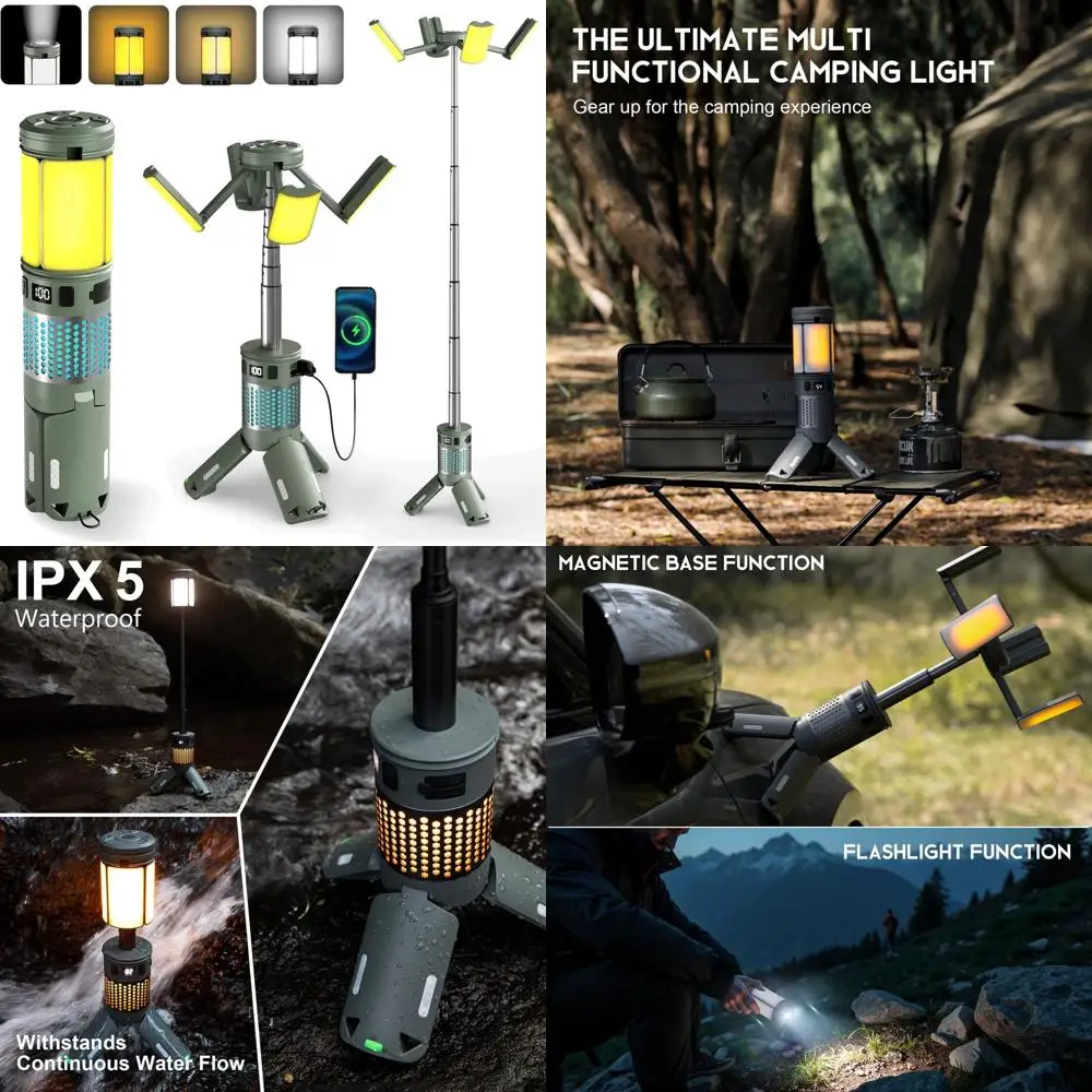 

Collapsible 12000mAh Rechargeable Camping Lantern with Stand, Magnetic Base, IPX5 Waterproof for Outdoor Activities and Emergenc