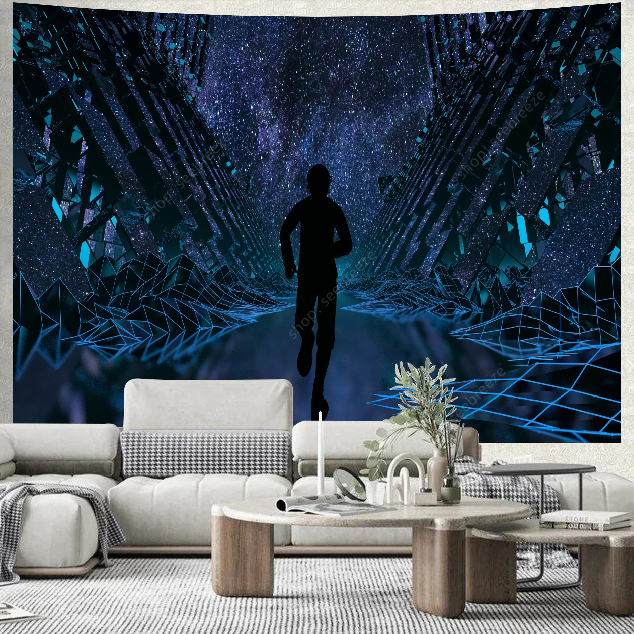 Vaporwave UV Reactive Tapestry 3D Space Cyberpunk Tapestry Wall Hanging Room Decor Aesthetics Home Wall Decoration Ceiling Decor