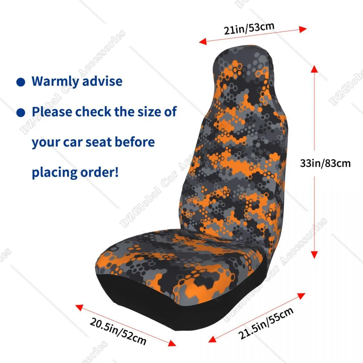 Pomarańczowy kamuflaż Camo Abstract Art Pokrowce na fotele samochodowe Para 2, pokrowce na przednie fotele Ochraniacz na fotel samochodowy Akcesoria samochodowe — zdjęcie 5