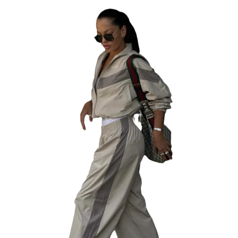 

Loose Casual Women' Clothing Fashion Contrasting Colors Long-sleeved Sports Cardigan Trousers Two-piece Set Women's Trousers Set
