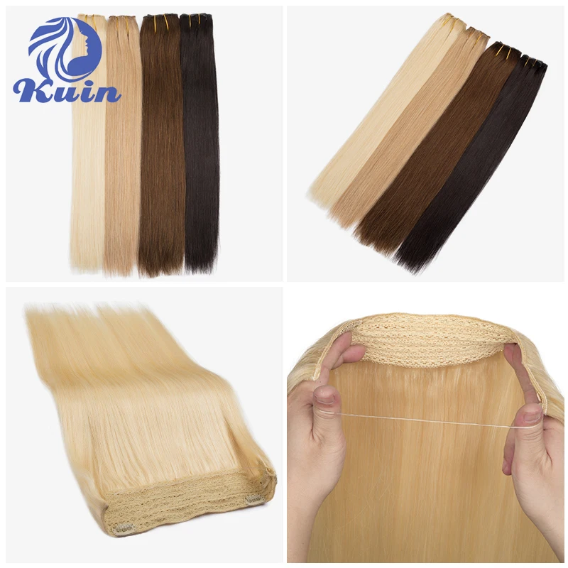 Straight Fish Line Human Hair Extension 100G Invisible Fishing Wire Clip in One Piece Seamless Natural Human Weft Free Shipping