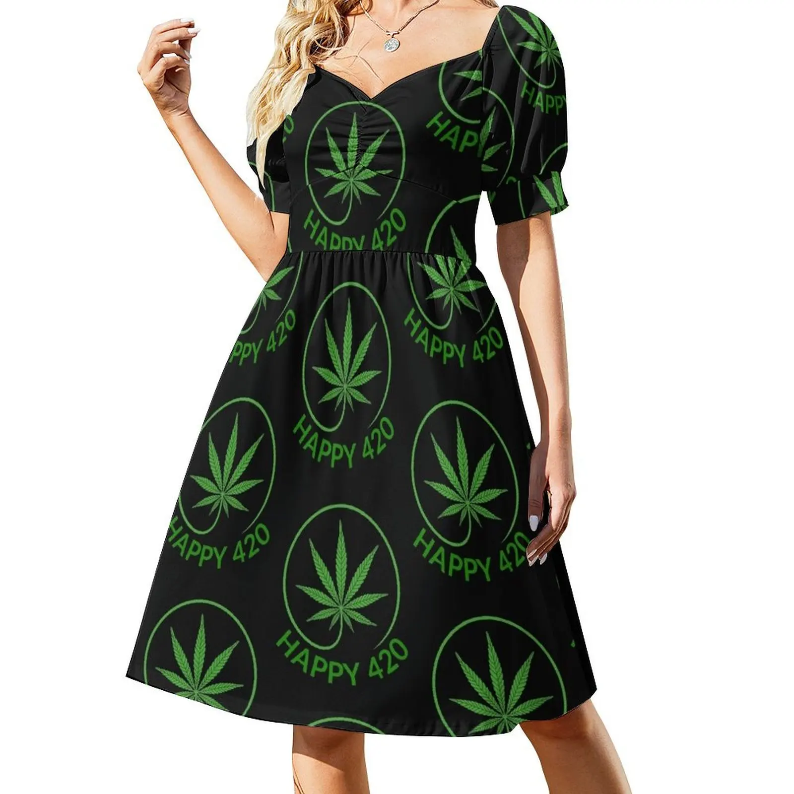 

Happy 420-gift idea for weed smoker Short Sleeved Dress long dresses for women beach dress Dress