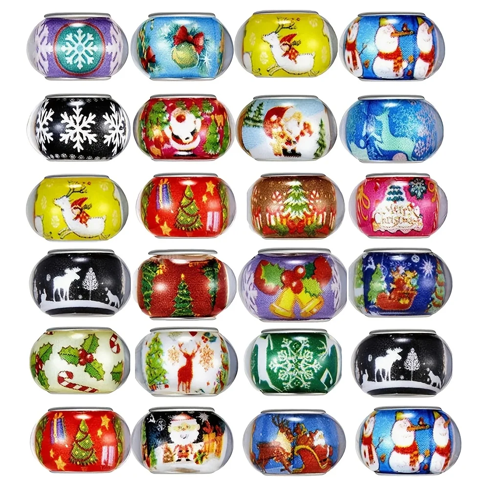 

2D Flat, 115pcs Large Christmas Resin Beads with Separators - Flat-Bottom Round Hole (9×14mm) Christmas-Themed Craft Beads