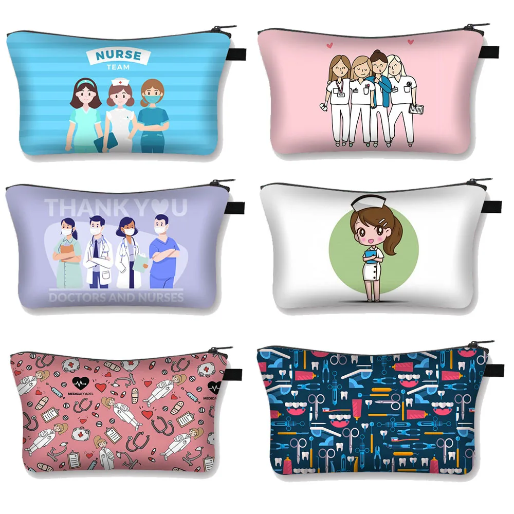 Nurse with Angel Wings Cosmetic Case Women Makeup Bags Ladies Storage Bags for Travel Zipper Cosmetic Organizer Bag