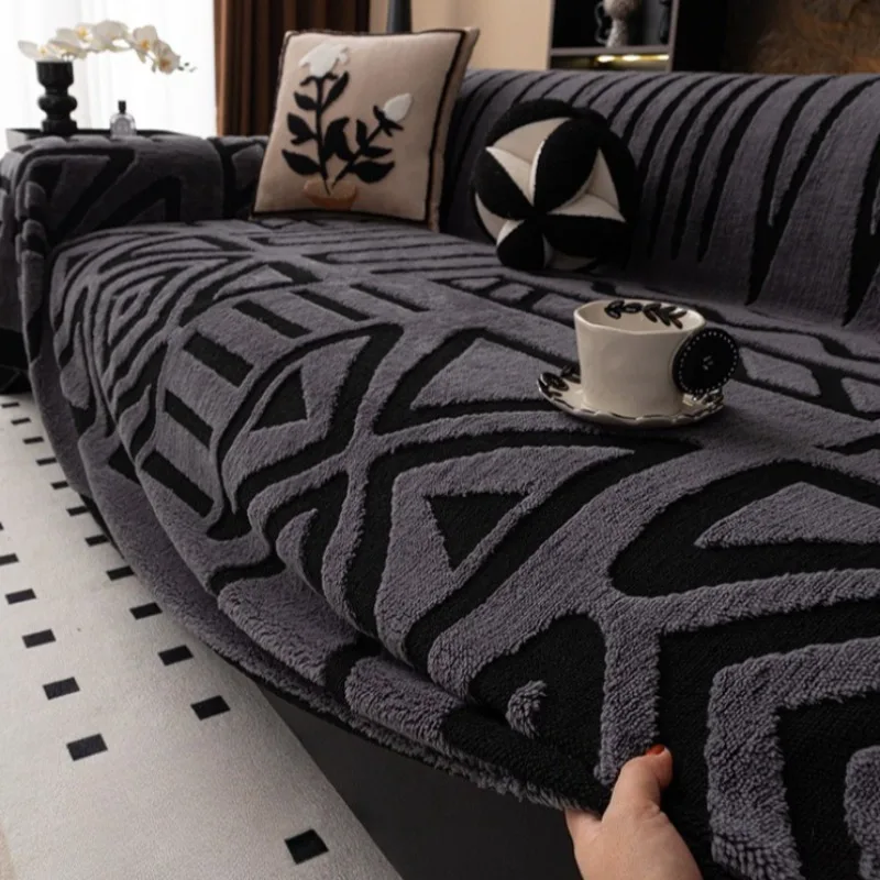 Chenille Sofa Cover Slipcover Full Coverage Stretch Couch Protector Non-Slip Design Seasonal Sofa Pad Blanket for Living Room