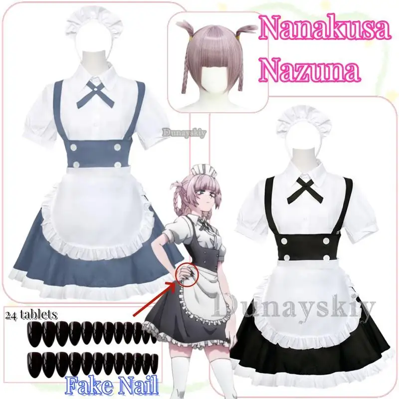 Nanakusa Nazuna Anime All Night Song Maid Dress Dress Cosplay Costume Top Skirt Apron Woman Party Costume Cosplay Wig Set