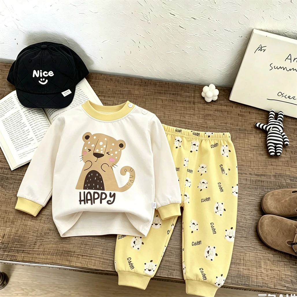Kinder-Pyjamas mit Vollprint, Zweiteiliges Set für Jungen und Mädchen, Langarm-Schlafanzug, Herbst-Hauskleidung, Niedliche Unterwäsche für Kleinkinder – Detail 1
