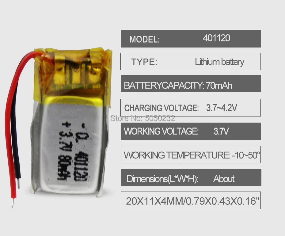 1pc 60mAh 3.7v 401120 Lithium Battery For Bluetooth earphone 3D glasses Selfie stick Polymer MP3 Rechargeable Battery