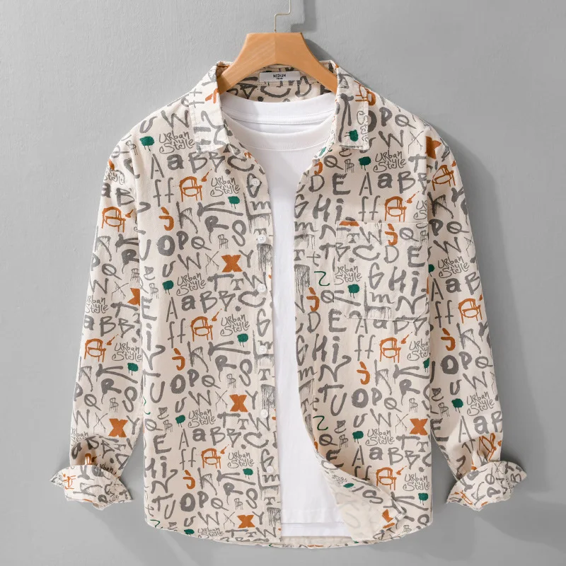 

Весенне-осенняя мужская модная персонализированная рубашка с принтом граффити, простая рубашка с длинным рукавом, модная повседневная свободная модная рубашка