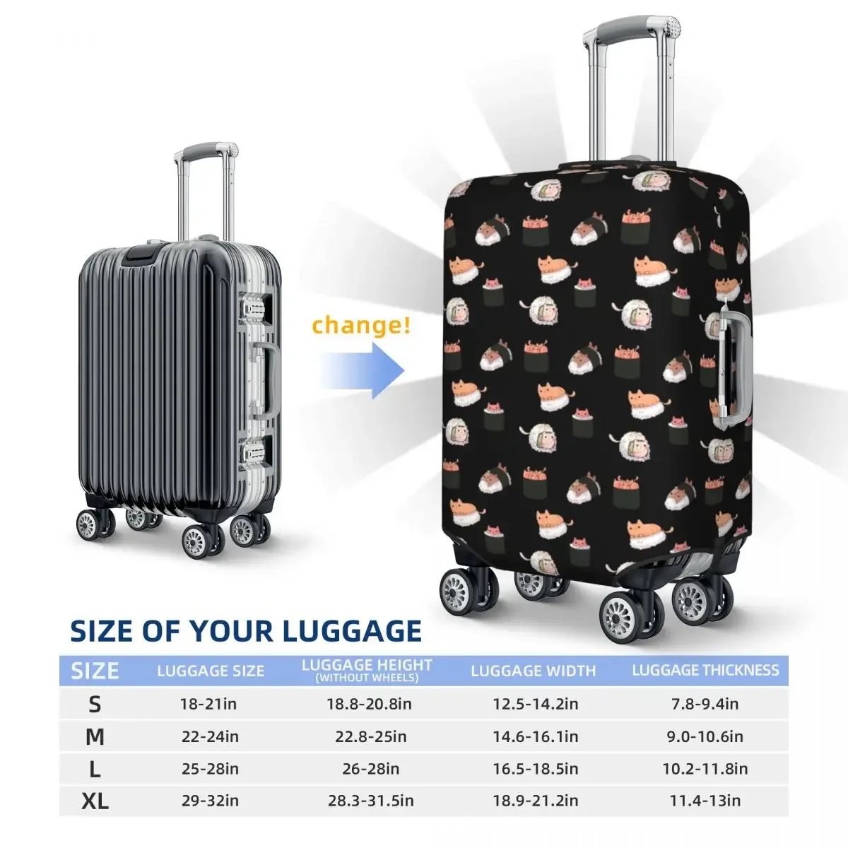 Sushi Cats Cute Suitcase Cover Japanese Funny Animal Cartoon Business Flight Strectch Luggage Case Protector