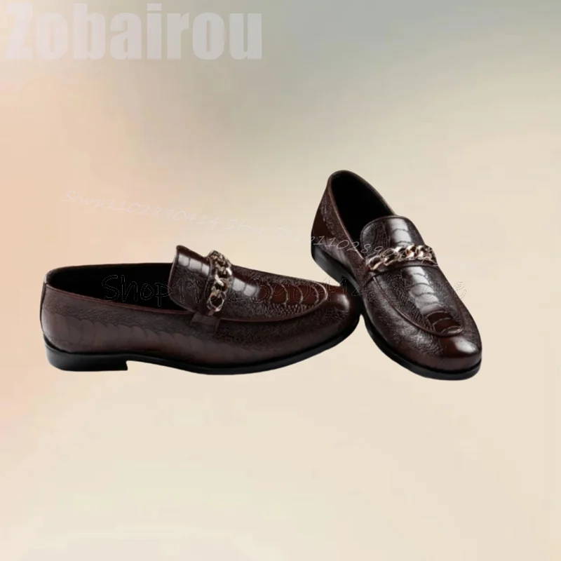 

Gold Chain Brown Alligator Print Matte Leather Loafers Fashion Slip On Men Shoes Luxury Handmade Party Banquet Men Dress Shoes
