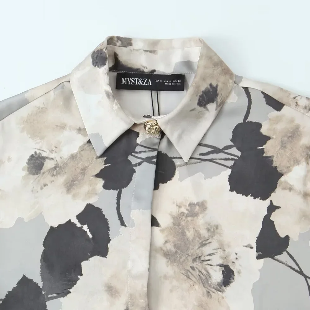 2025 nouveau haut ample pour femmes avec col manches longues bouton imprimé printemps et été nouvelle chemise de mode